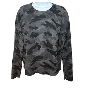 AQUA Cashmere Womens Small 100% Cashmere Grey Black Camouflage Crewneck Sweater
